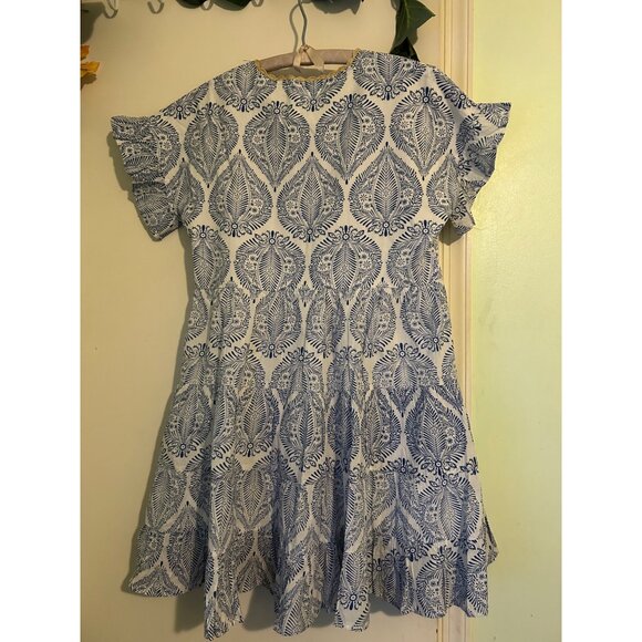 THML Dress Womens XS Blue White Embroidered Floral Ruffle Sleeve Boho Cottagecor - Picture 2 of 13